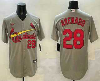 Mens St Louis Cardinals #28 Nolan Arenado Number Grey Stitched Cool Base Nike Jersey